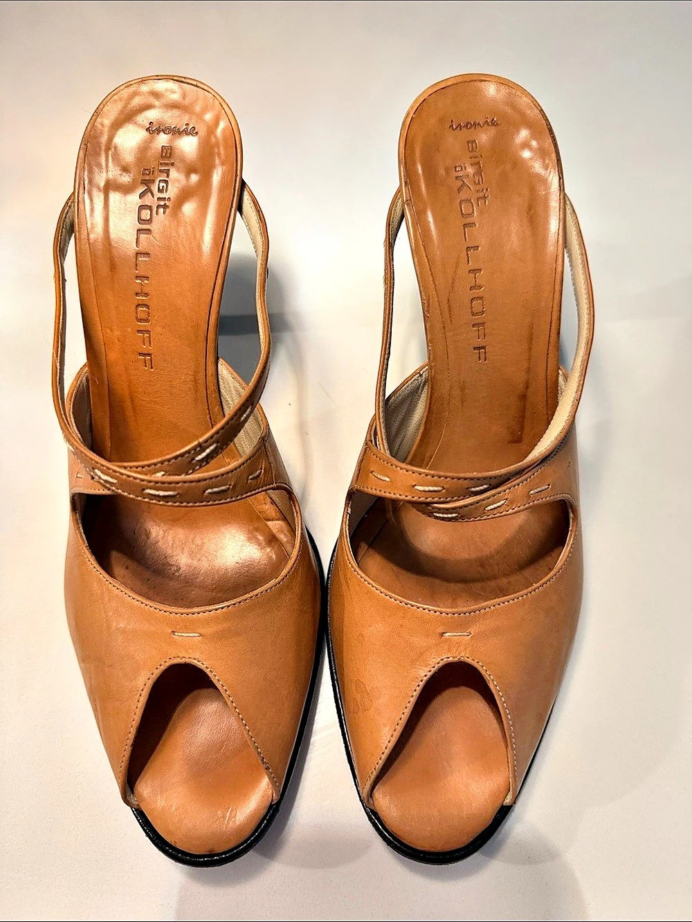 Birgit Di Kollhoff peep Toe mule Heels in tan Brown EU 38 🤎